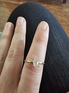 Yellow Gold Oval VVS1 Moissanite Solitaire Adjustable Ring